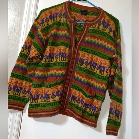 artesania los incas Colorful Green and orange alpaca 100% sweater - Picture 3 of 4